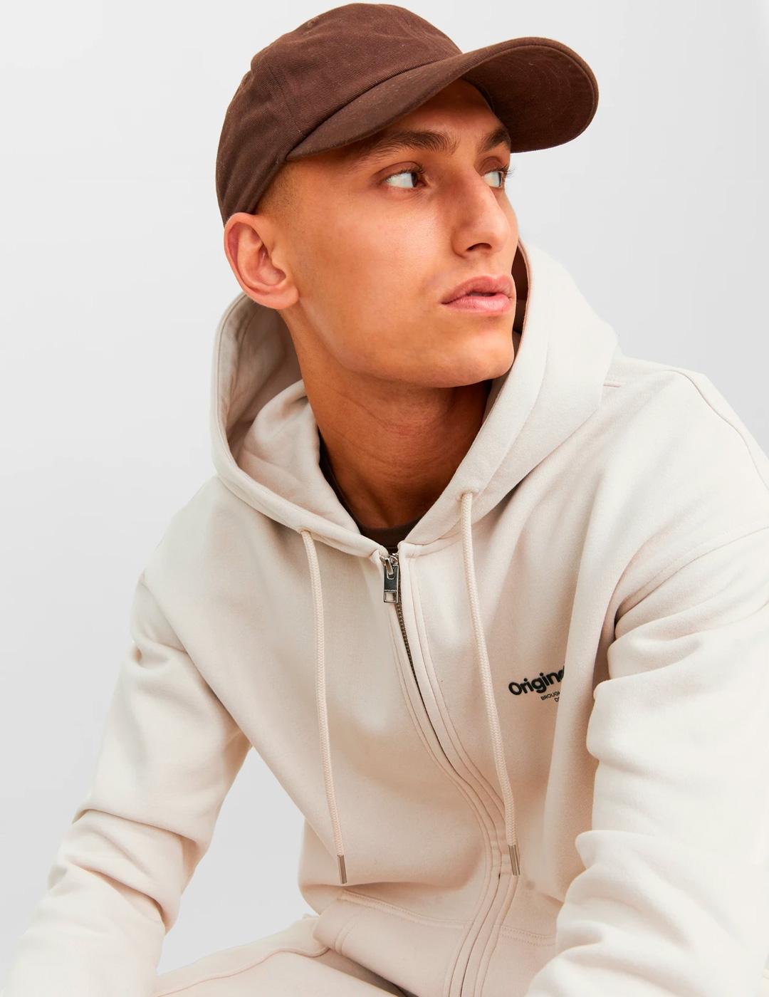 Sudadera Jack & Jones VESTERBRO beige con cremallera