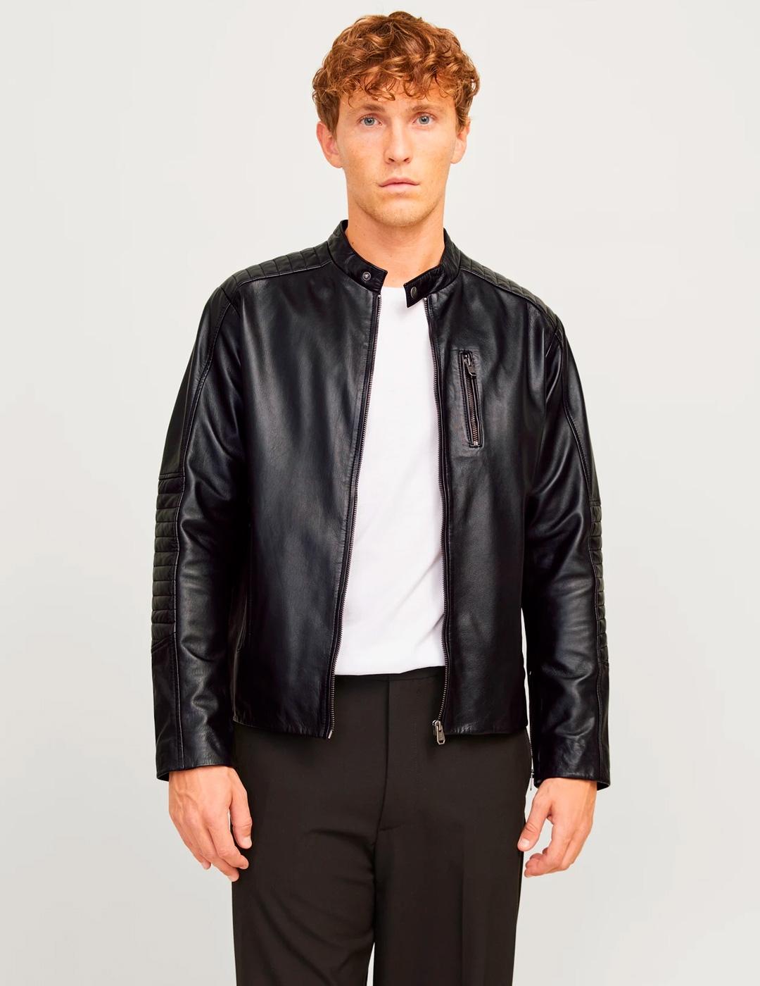 Cazadora Jack & Jones LIAM negra de piel para hombre