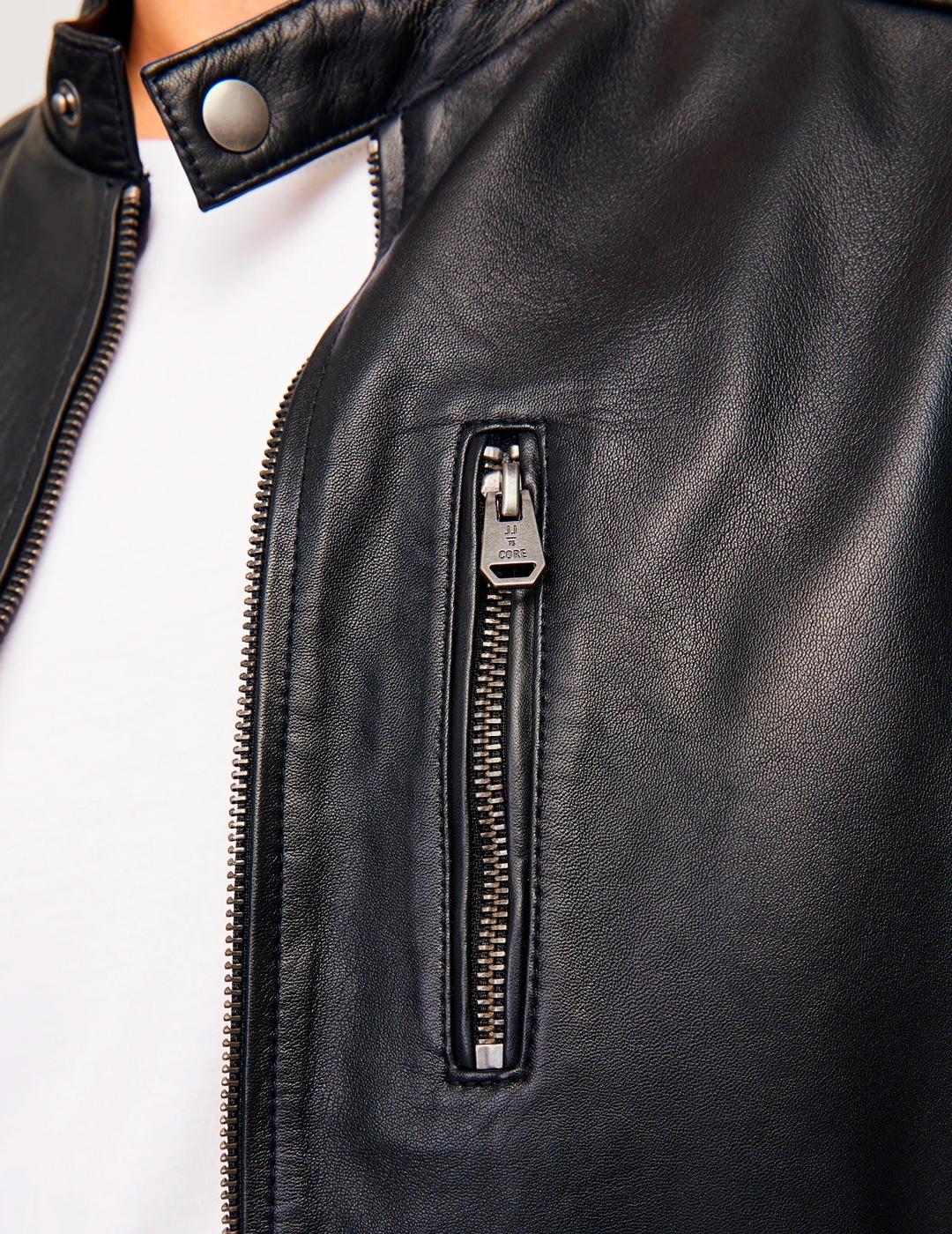 Cazadora Jack & Jones LIAM negra de piel para hombre