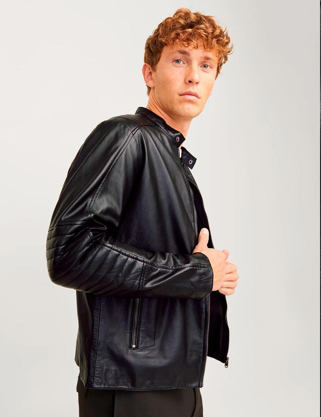 Cazadora Jack & Jones LIAM negra de piel para hombre