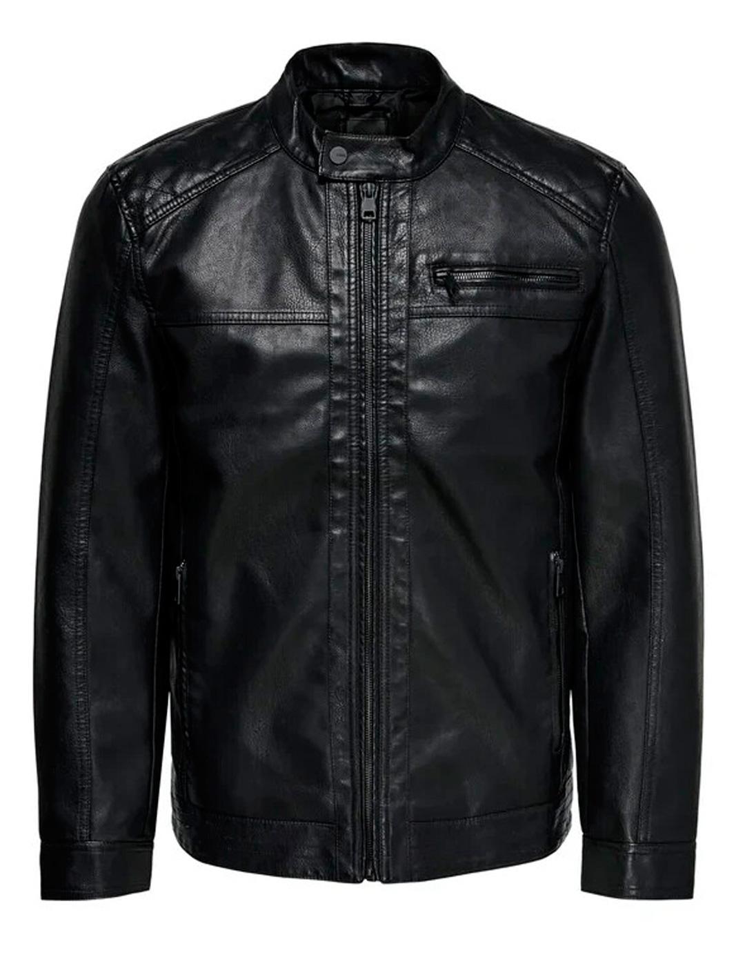 Cazadora biker Only & Sons AL PU negra para hombre