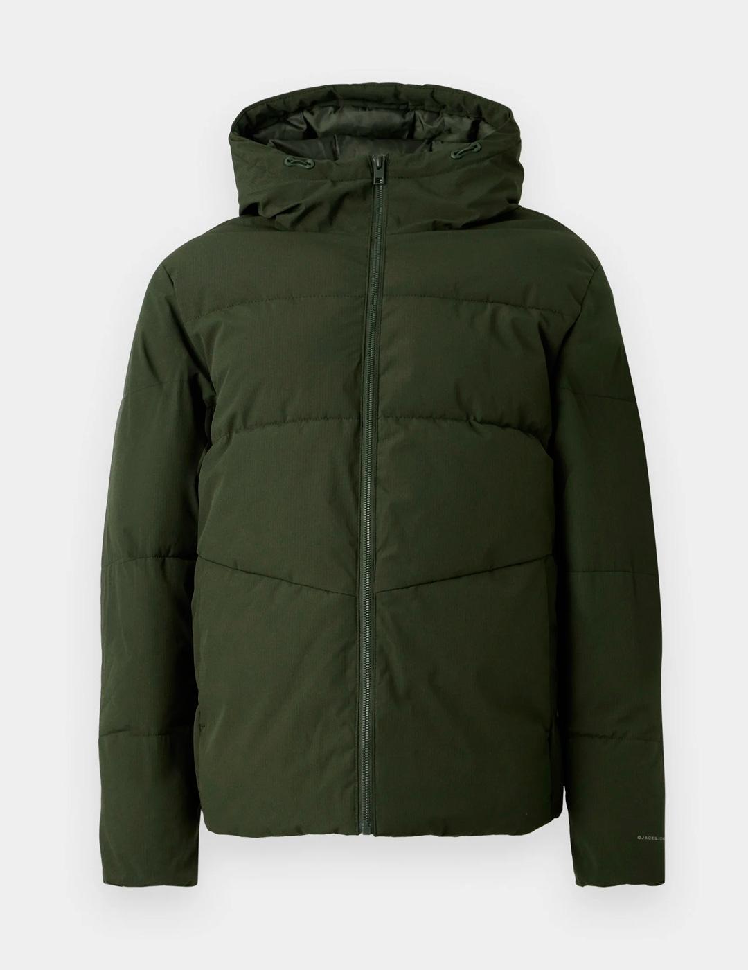 Chaqueta Jack & Jones GLOBAL PUFFER verde con capucha para h