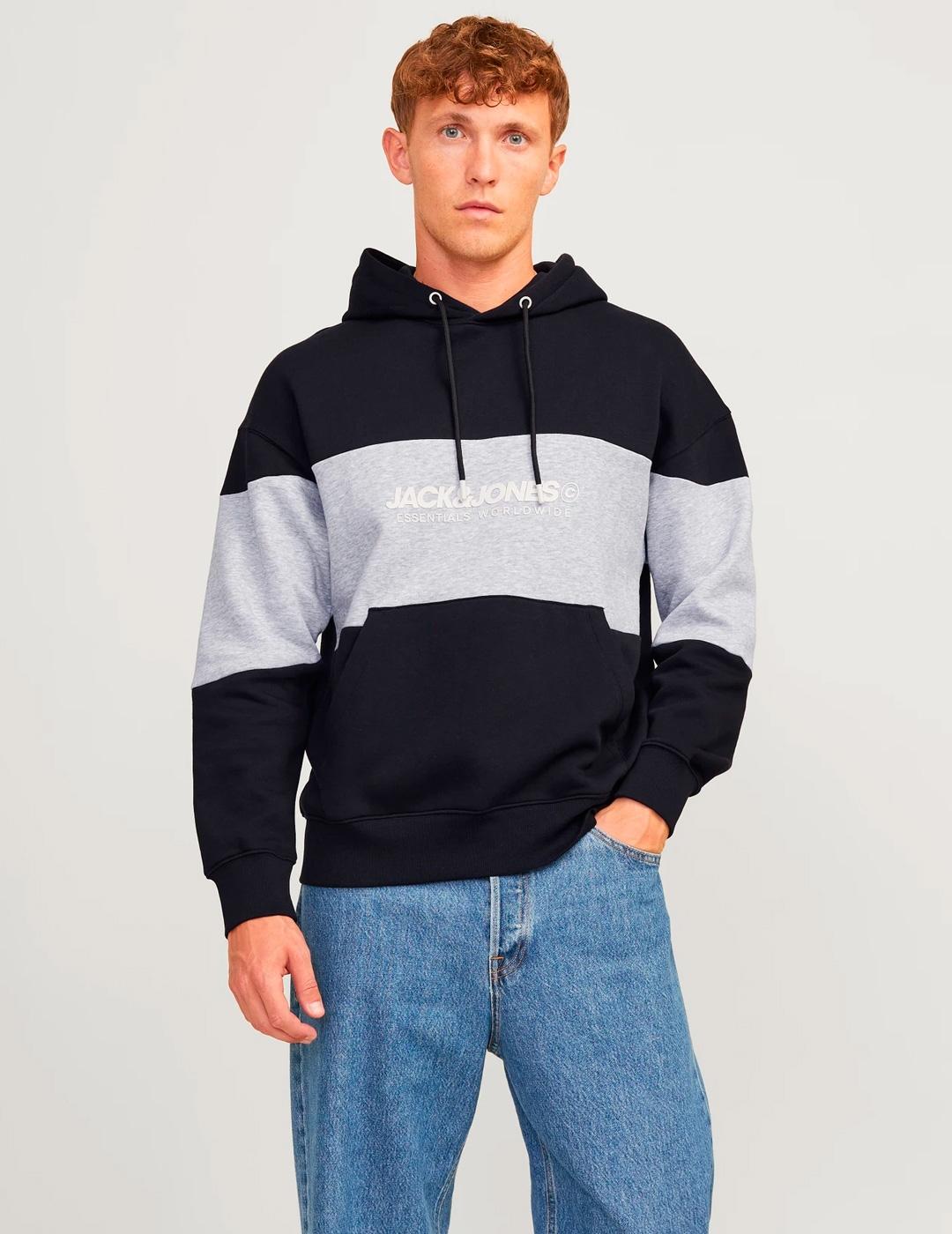 Sudadera Jack & Jones LEGACY negra con capucha para hombre