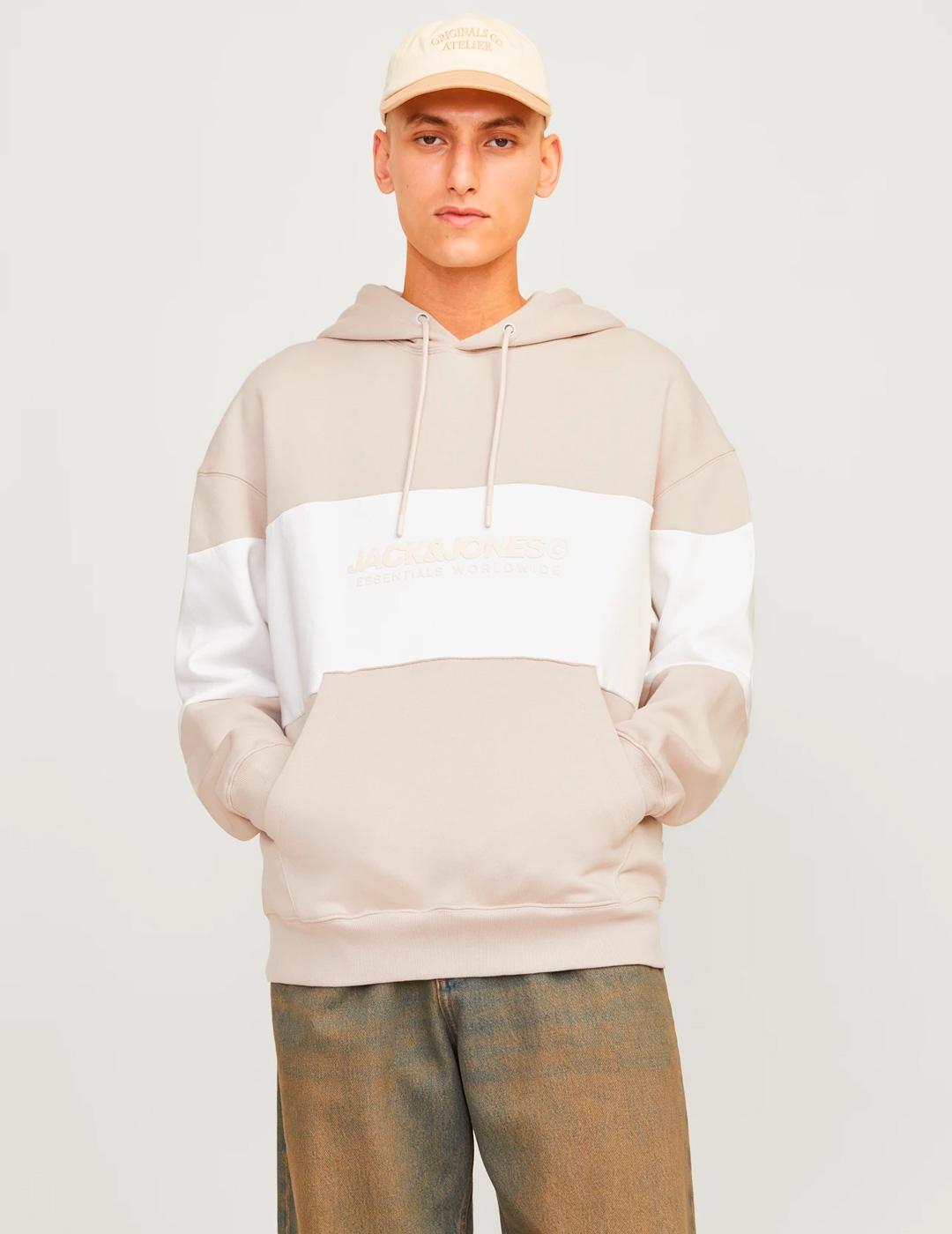 Sudadera Jack & Jones LEGACY beige con capucha para hombre