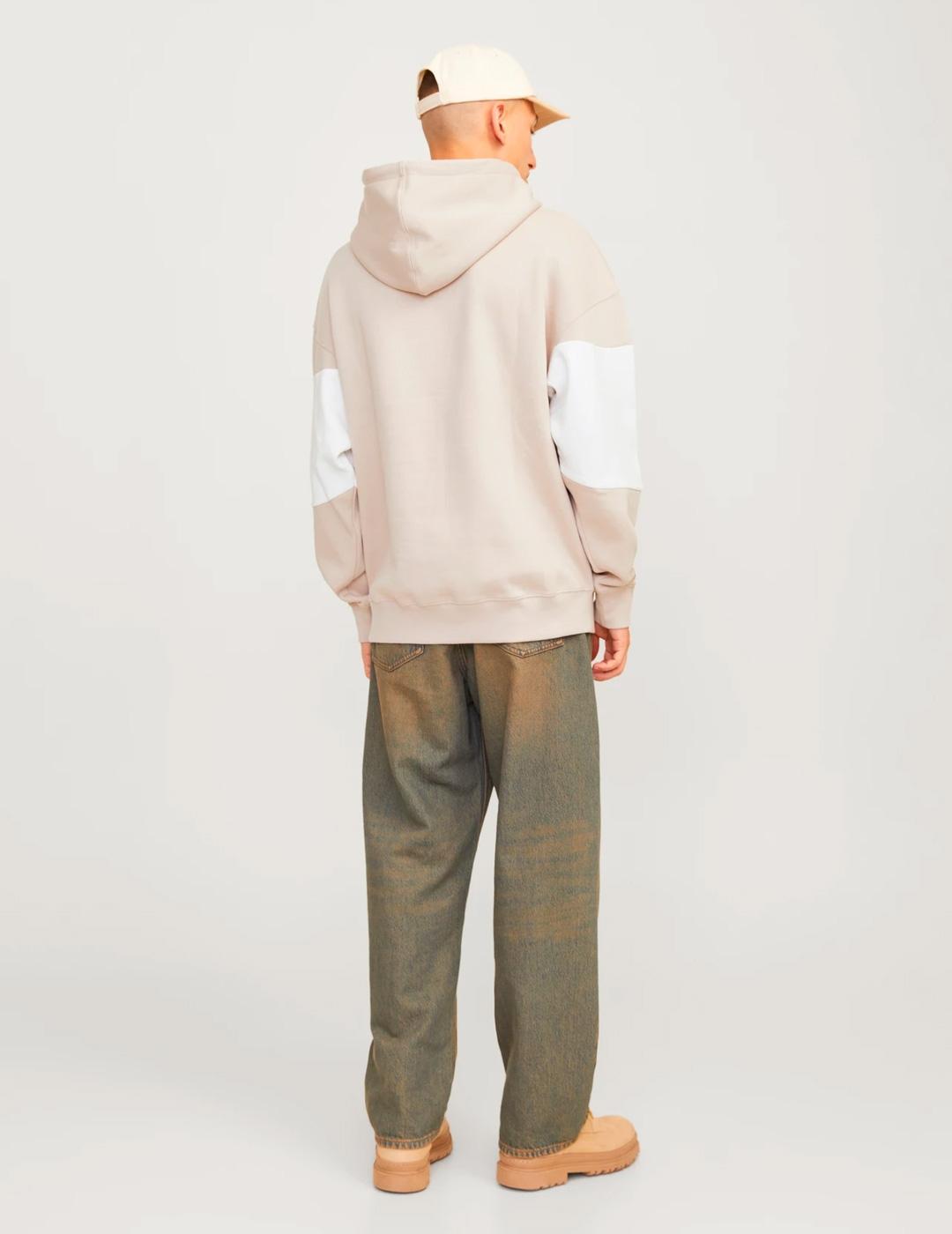 Sudadera Jack & Jones LEGACY beige con capucha para hombre