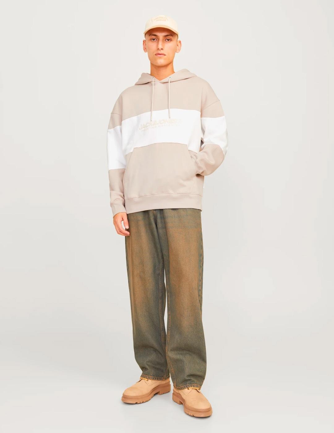 Sudadera Jack & Jones LEGACY beige con capucha para hombre