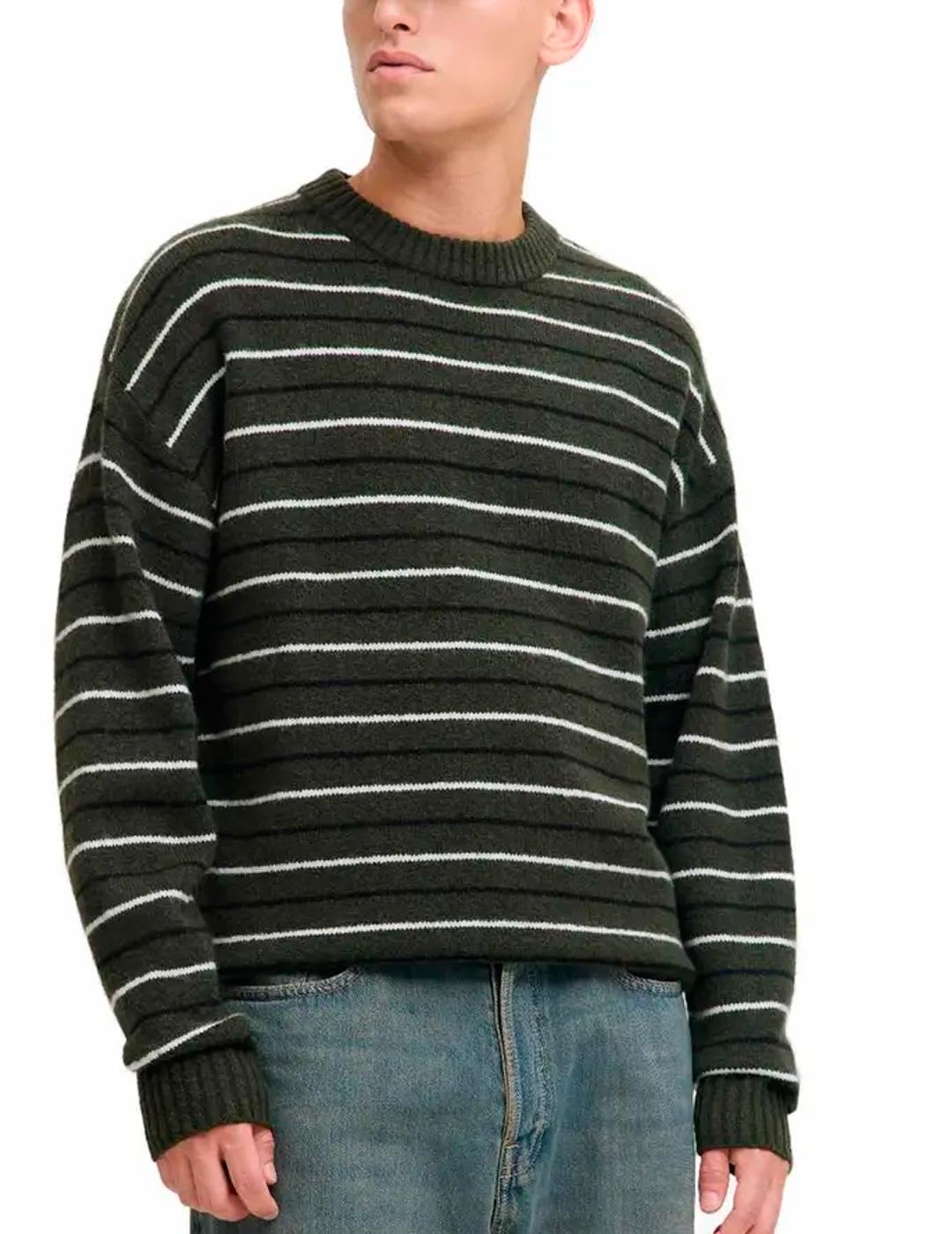 Jersey Jack & Jones OLLIE STRIPE verde para hombre