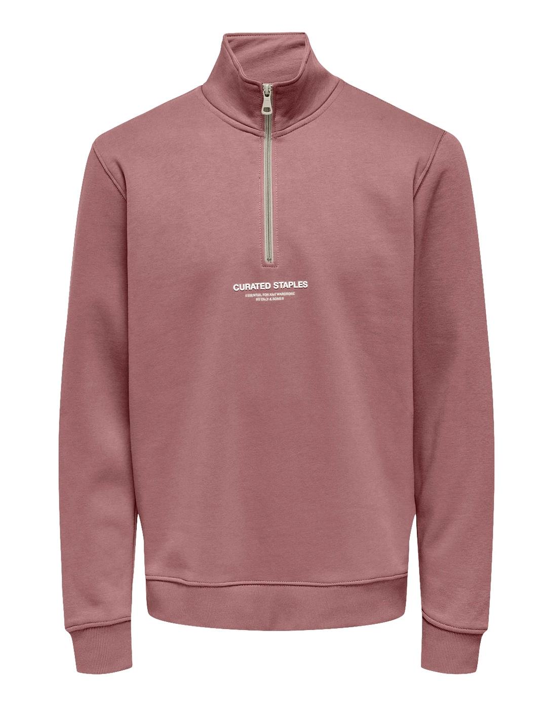 Sudadera Only & Sons CURATED media cremallera rosado