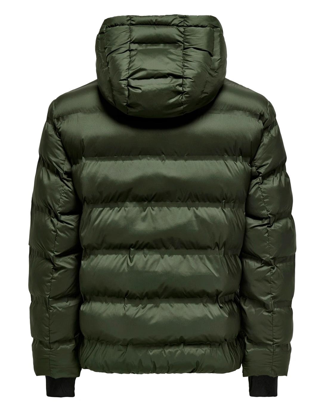Chaqueta Only & Sons UNION PUFFER verde oscuro con capucha