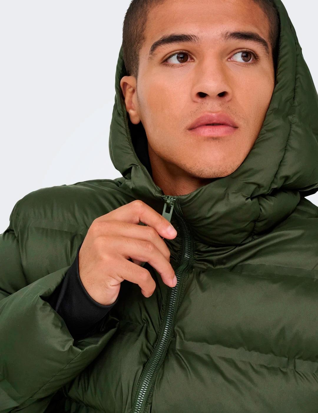 Chaqueta Only & Sons UNION PUFFER verde oscuro con capucha