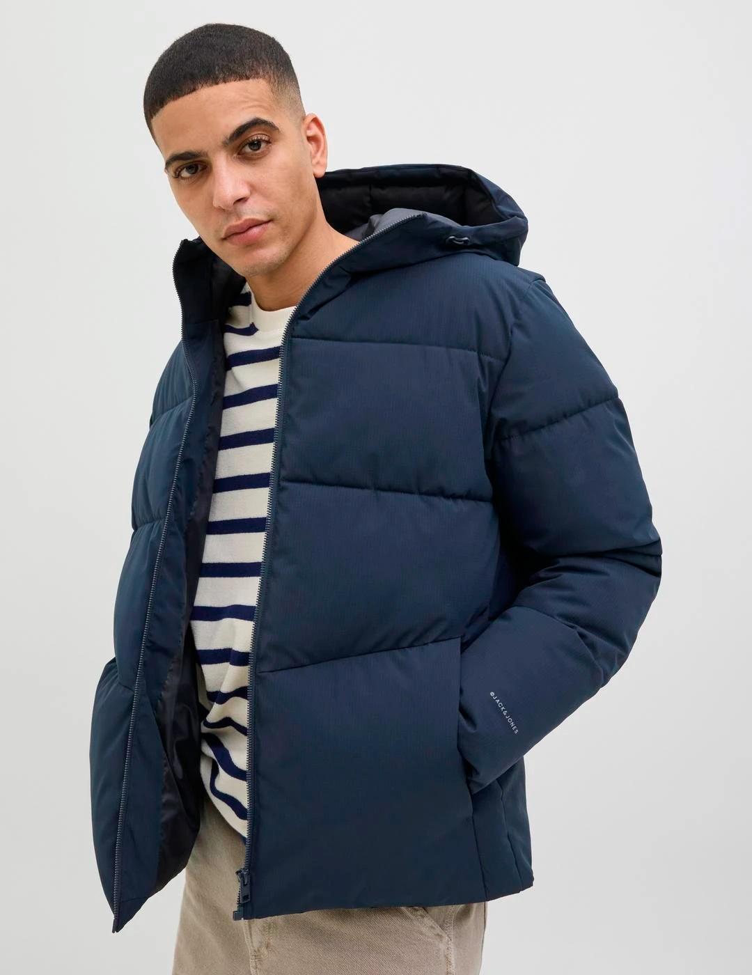 Chaqueta Jack & Jones GLOBAL PUFFER marino con capucha