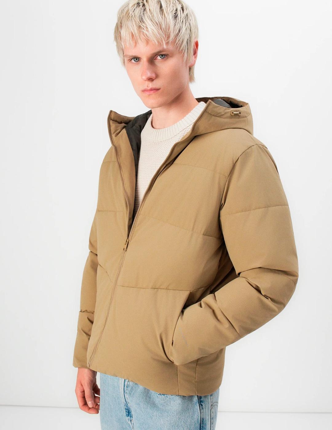 Chaqueta Jack & Jones GLOBAL PUFFER beige con capucha