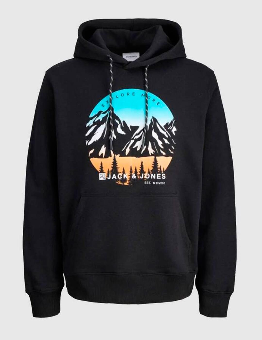 Sudadera Jack & Jones EXPLORER negro con capucha para hombre