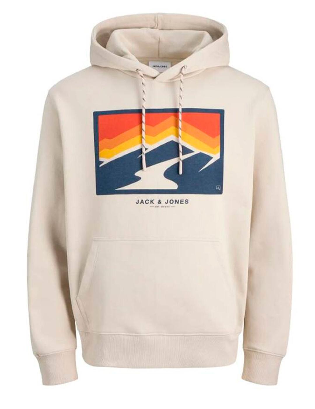 Sudadera Jack & Jones EXPLORER beige con capucha para hombre