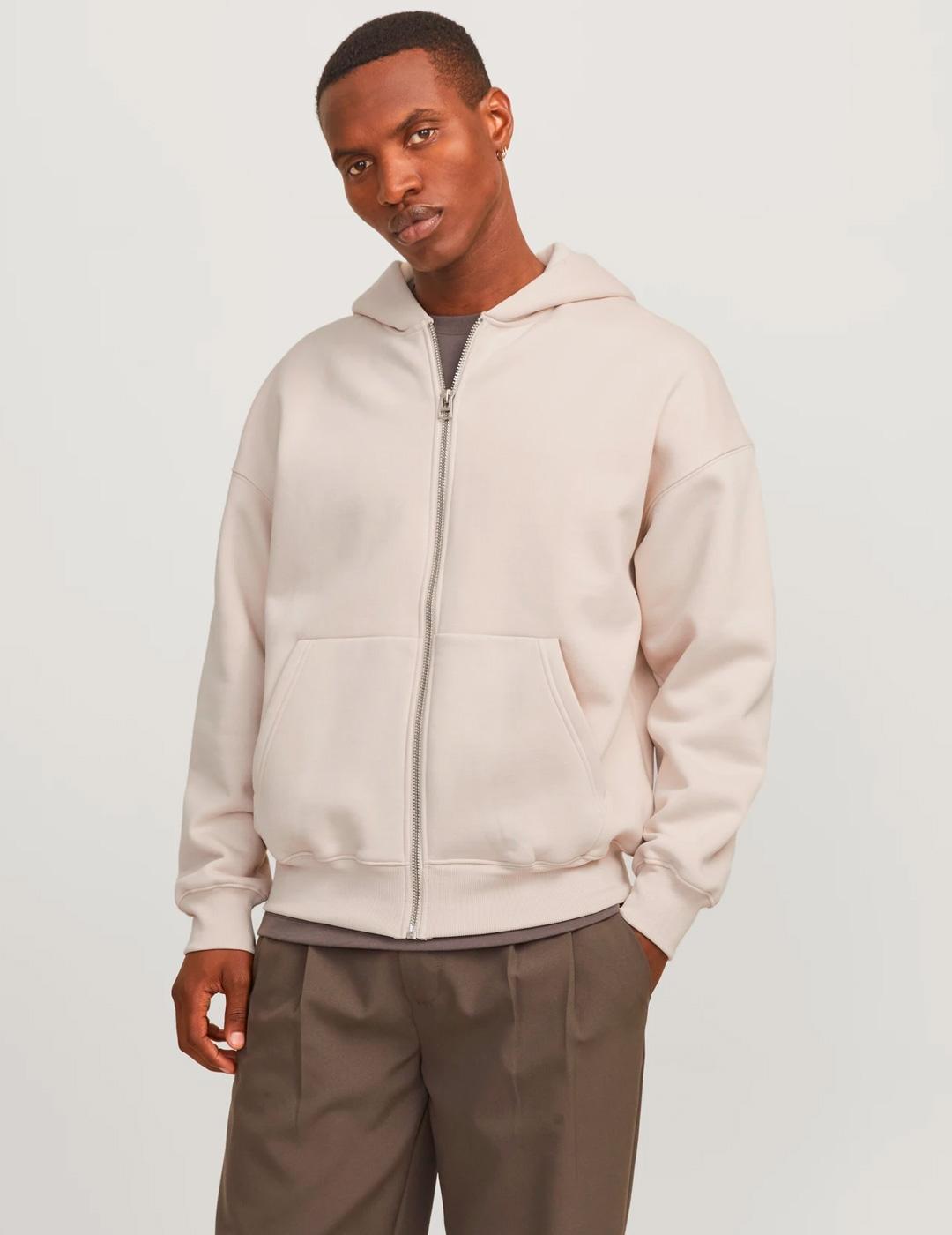 Sudadera con cremallera Jack & Jones URBAN beige para hombre