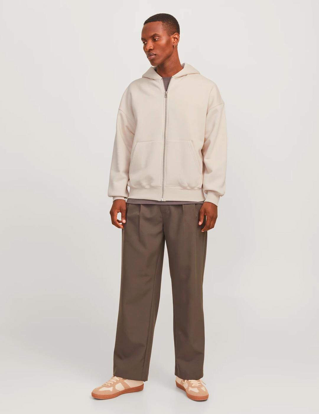 Sudadera con cremallera Jack & Jones URBAN beige para hombre