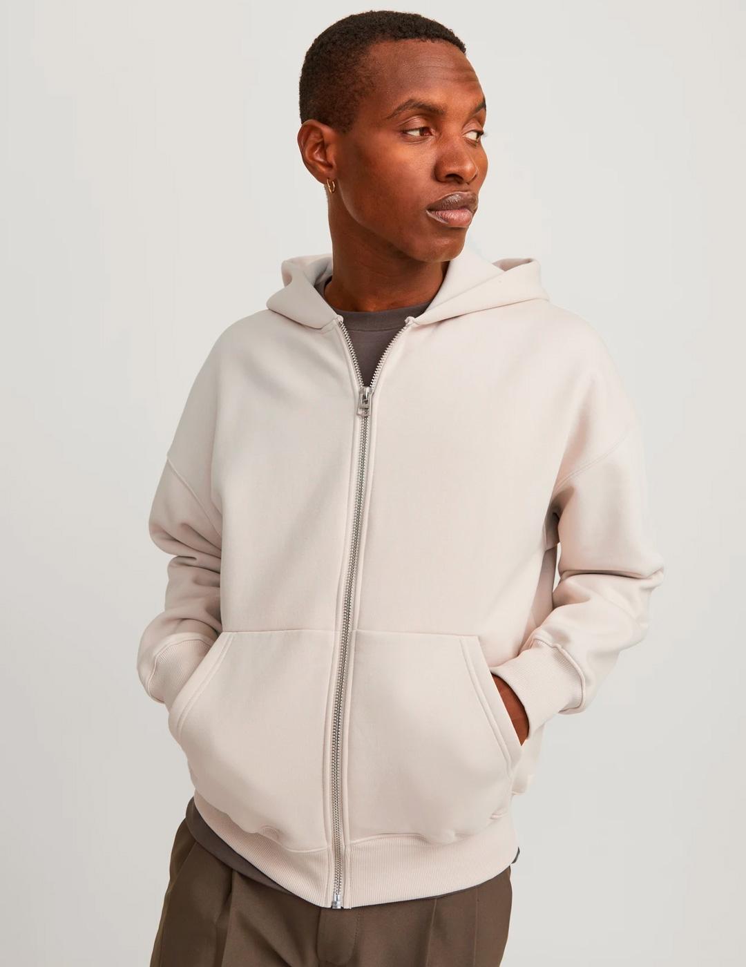 Sudadera con cremallera Jack & Jones URBAN beige para hombre