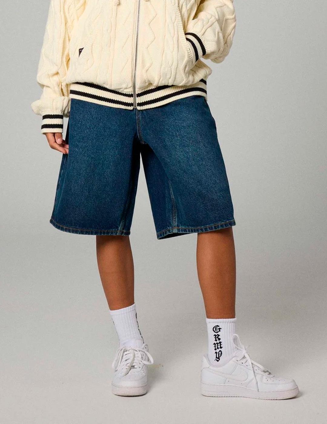 Bermuda Grimey baggy azul denim bordados