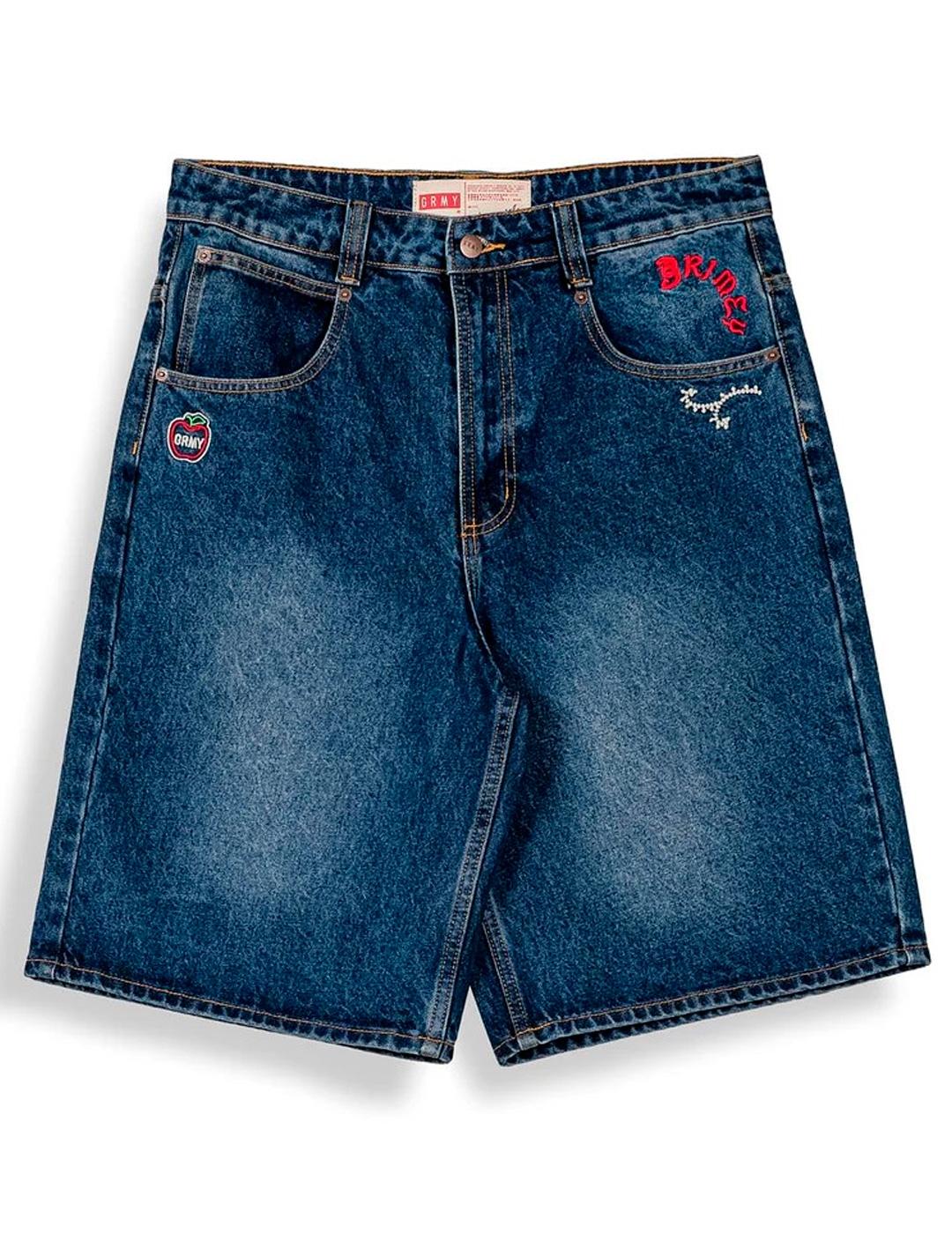 Bermuda Grimey baggy azul denim bordados